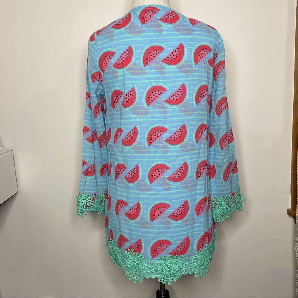 STS Sail To Sable Tunic Dress SZ S Watermelon Print Green Tassel Cotton - Picture 6 of 16